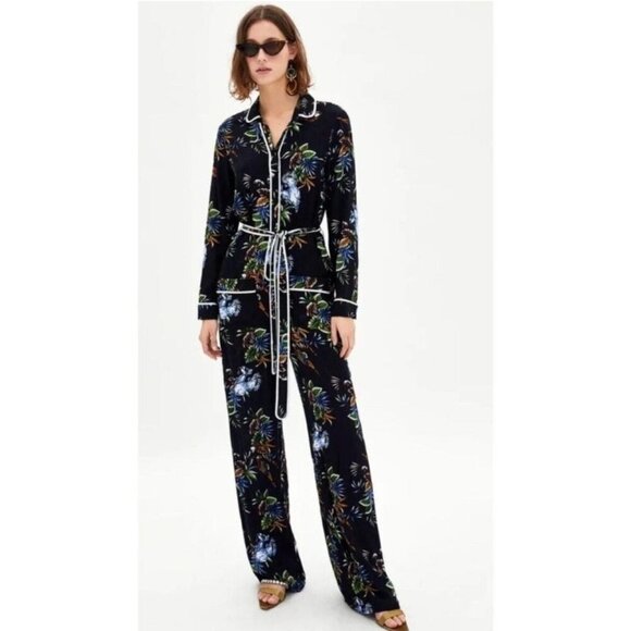 Zara Pants - Zara Tropical Print Wide Leg Jumpsuit Size XS